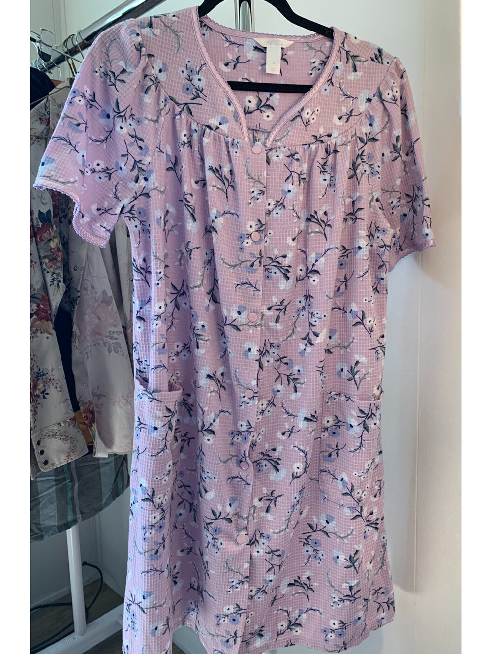 Adonna Sleepwear Gown Womens Small Purple Waffle Short Sleeve  Snap Button